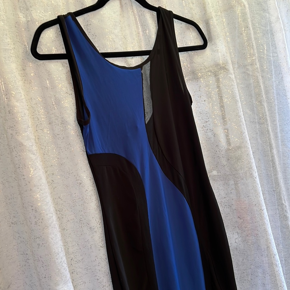 Black & blue mini dress w/ mesh lined sections